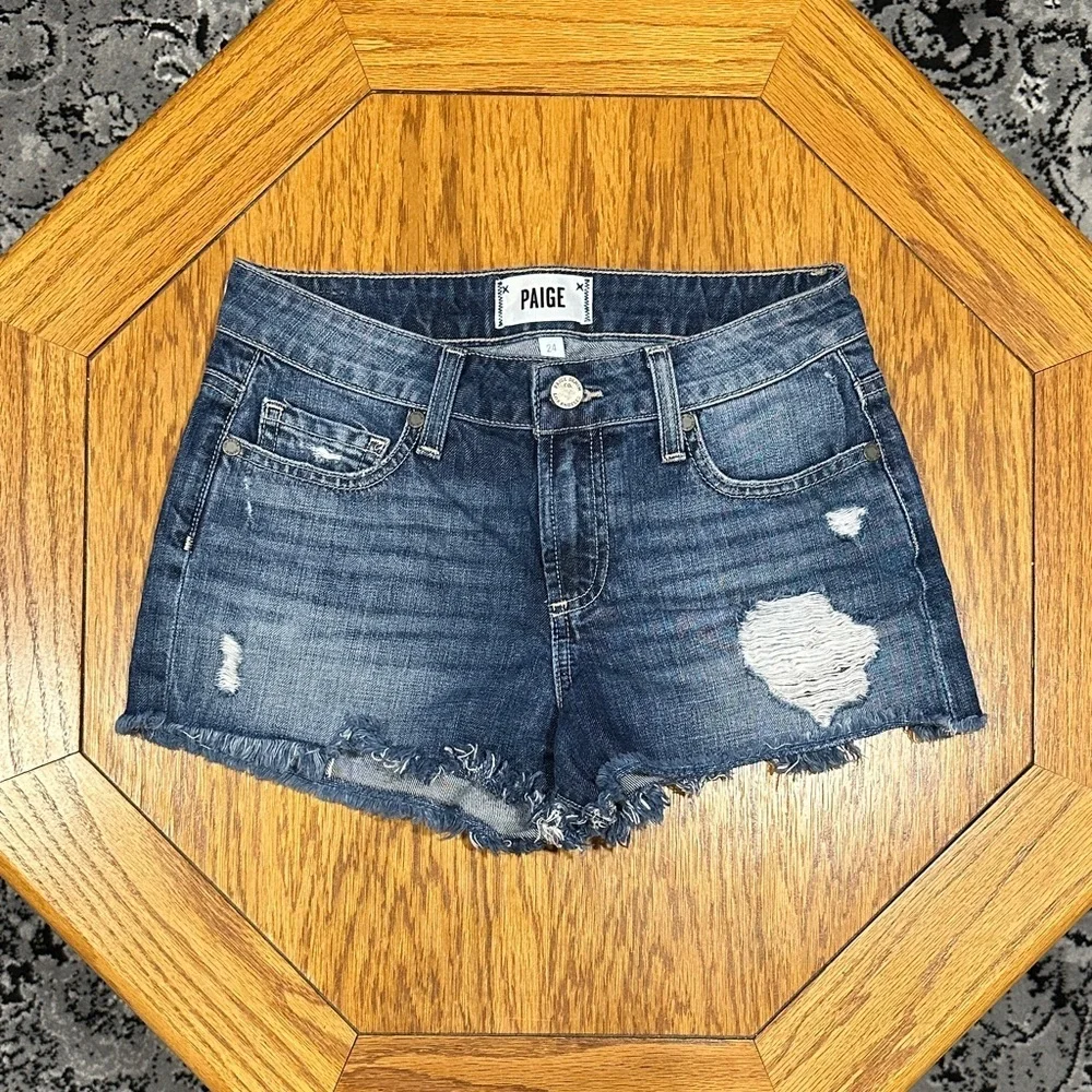 *PAIGE* Blue Distressed Frayed Hem Denim Daryn Shorts Size 24